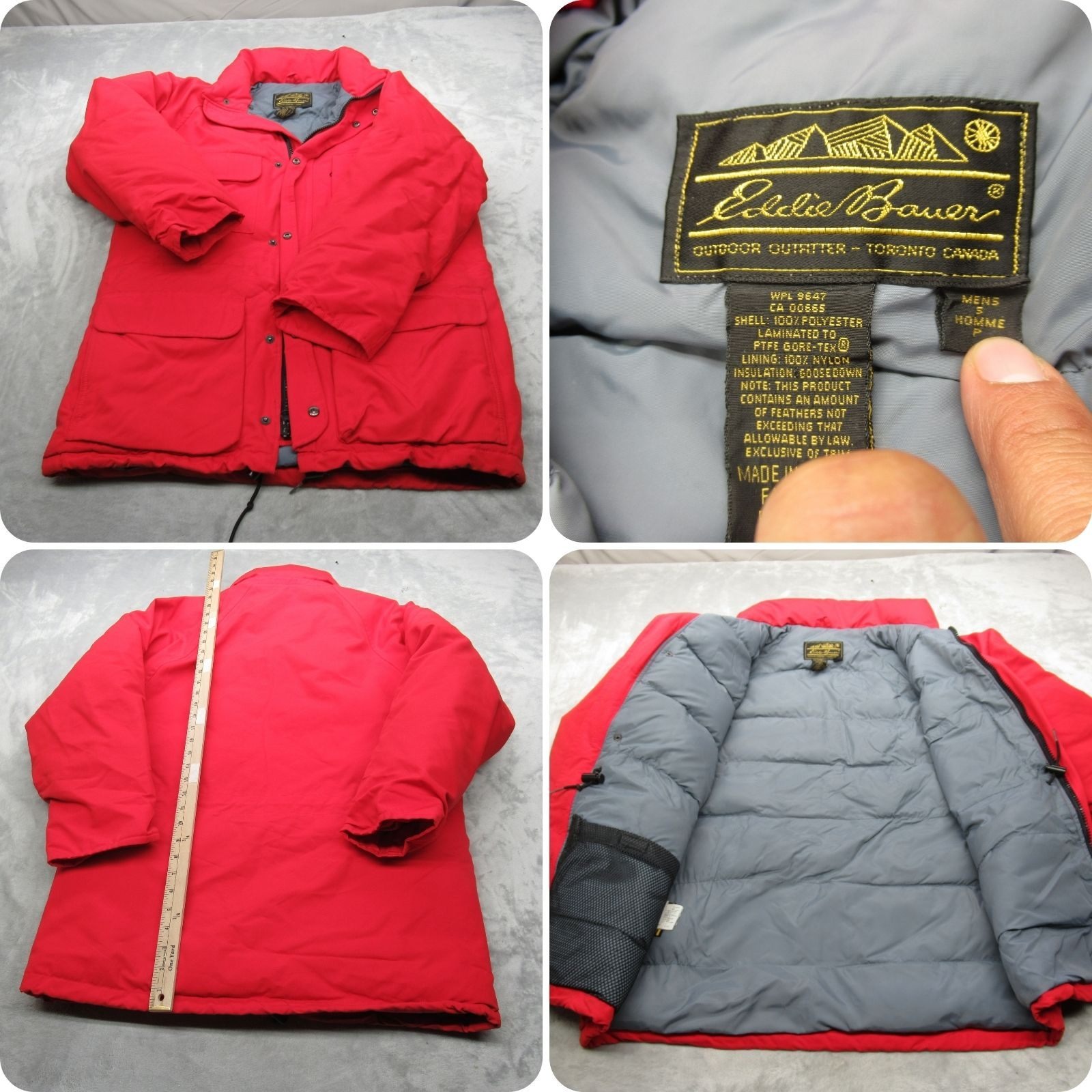 Eddie Bauer Down Goretex Jacket Men Small Red Canvas Pockets Waterproof Vtg Rare
